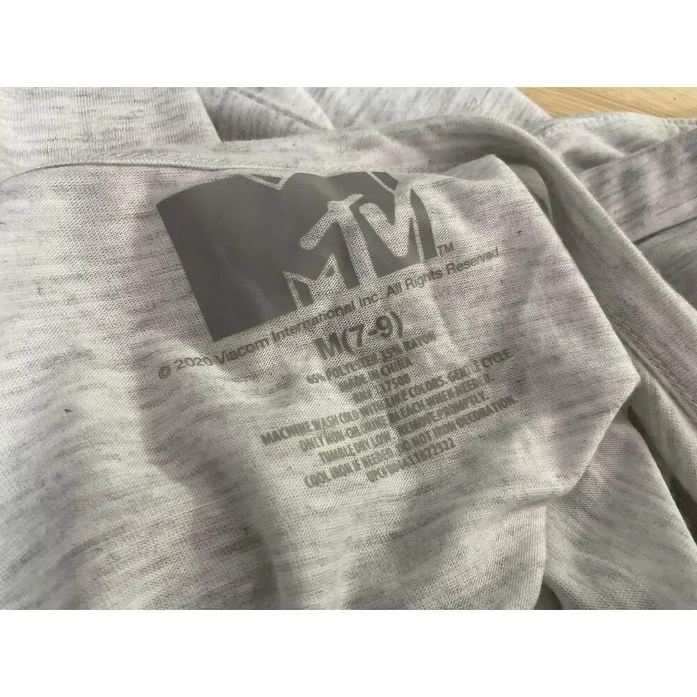 MTV Music Shirt Girls‎ M Gray Floral Logo Cutout Scoop Neck Graphic Tee